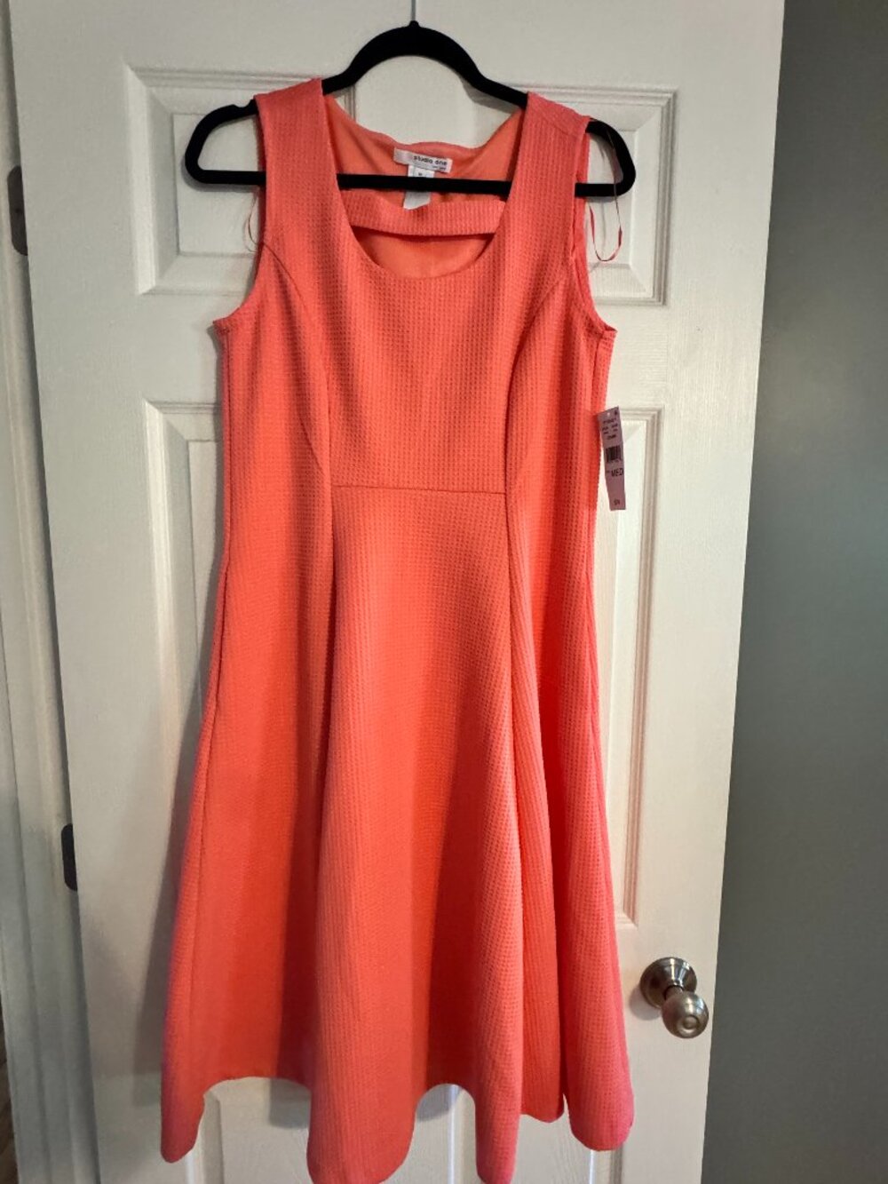 "Studio One Coral Textured Sleeveless Fit & Flare Dress"